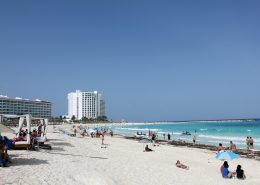 Cancun beach view with cabanas